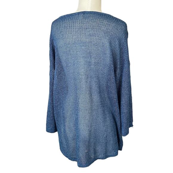 J. Jill Boxy Spring Sweater Womens Sz L Blue Open Knit Pullover Crew Neck - Picture 2 of 10